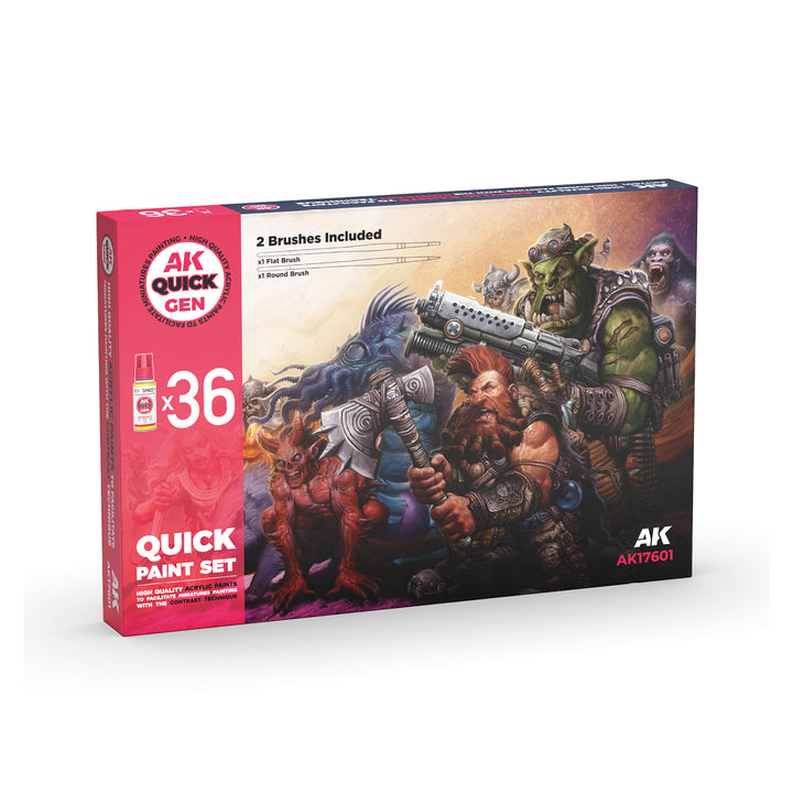 AK Interactive - Quick Paint Set (36 Quick Gen Colors + 2 FREE Brushes)