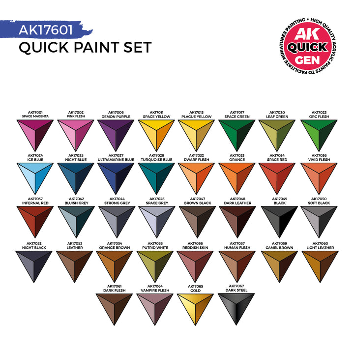 AK Interactive - Quick Paint Set (36 Quick Gen Colors + 2 FREE Brushes)